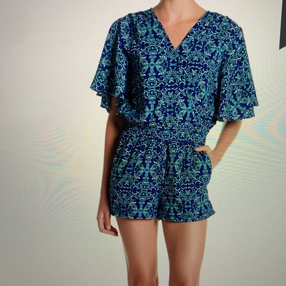 Mimi Chica Surplice Neck Ruffle Sleeve Romper